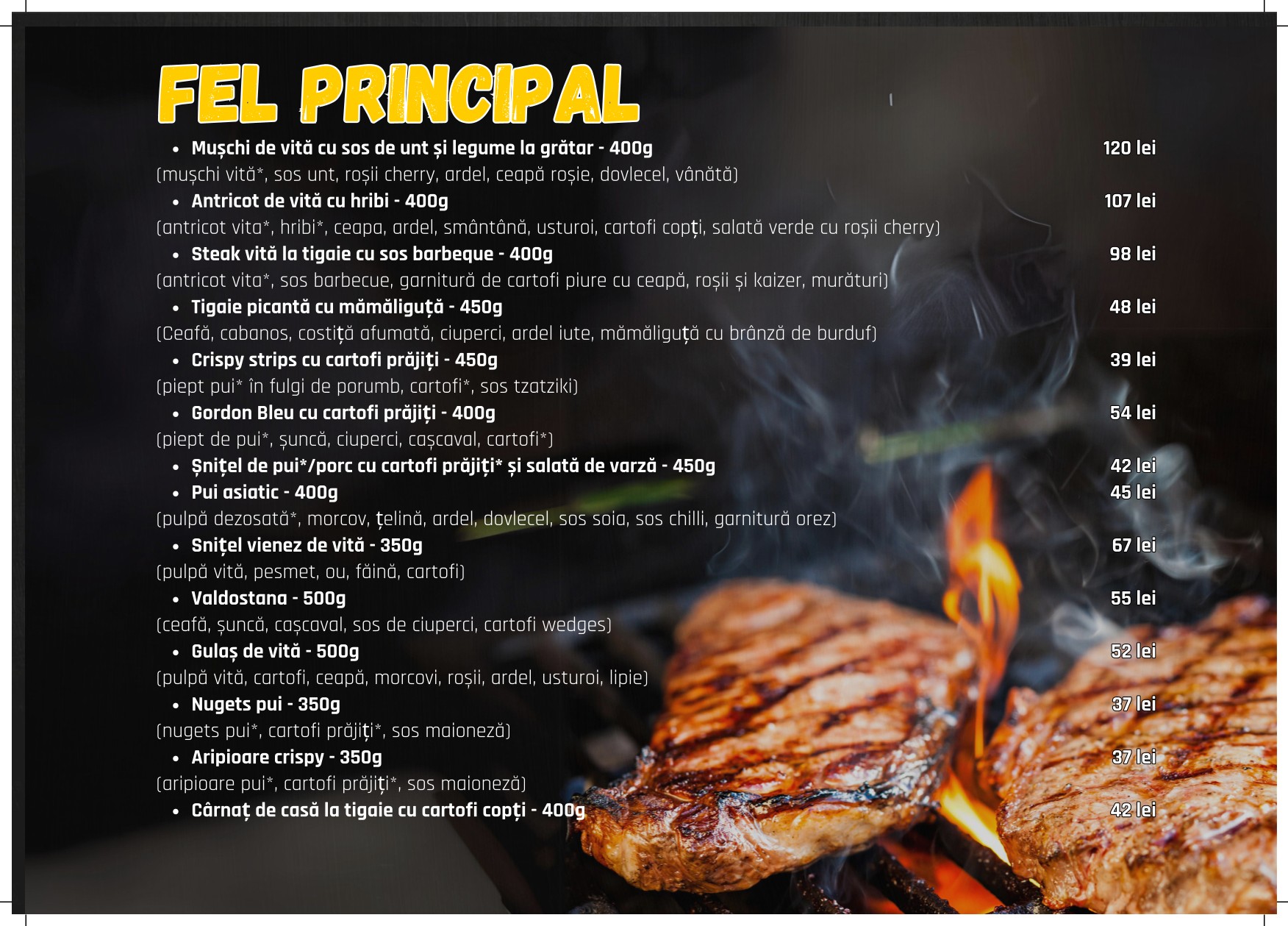 meniu restaurant ALDI gura Humorului