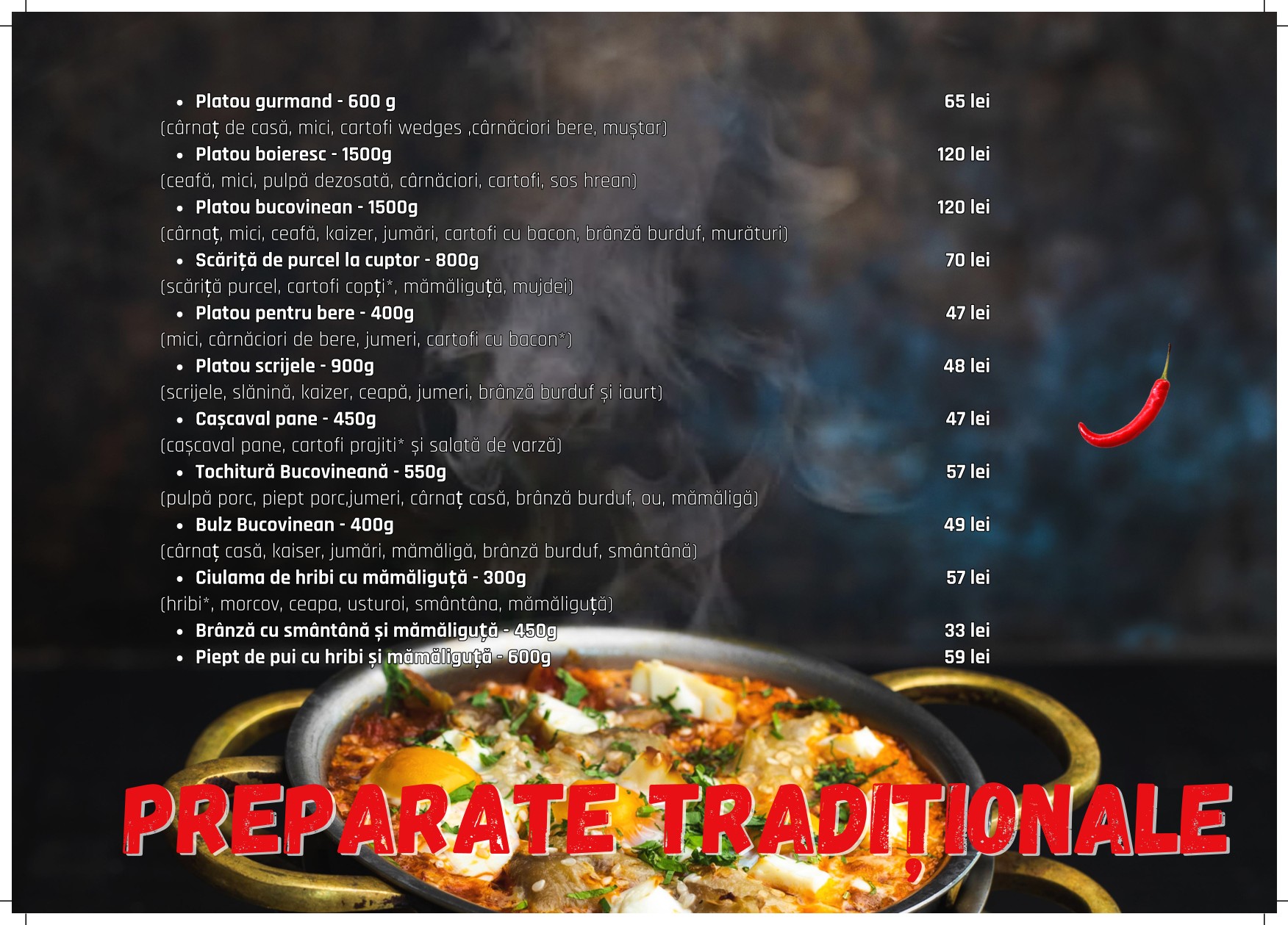 meniu restaurant ALDI gura Humorului